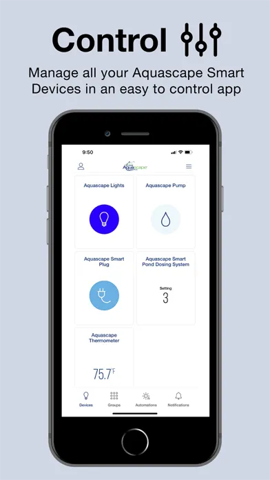 Ảnh chụp màn hình của Aquascape Smart Control App