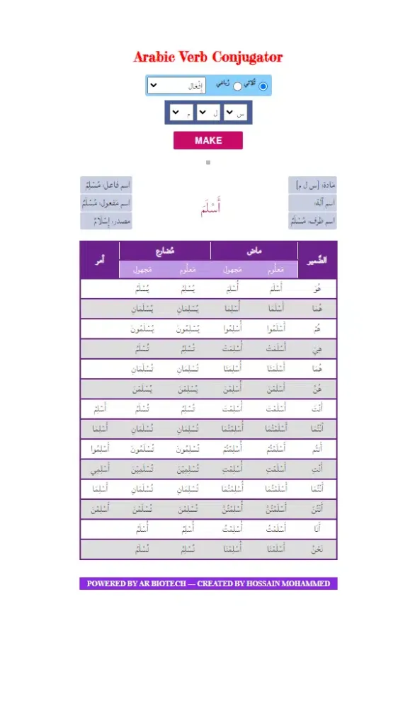 Скриншоты Arabic Verb Conjugator