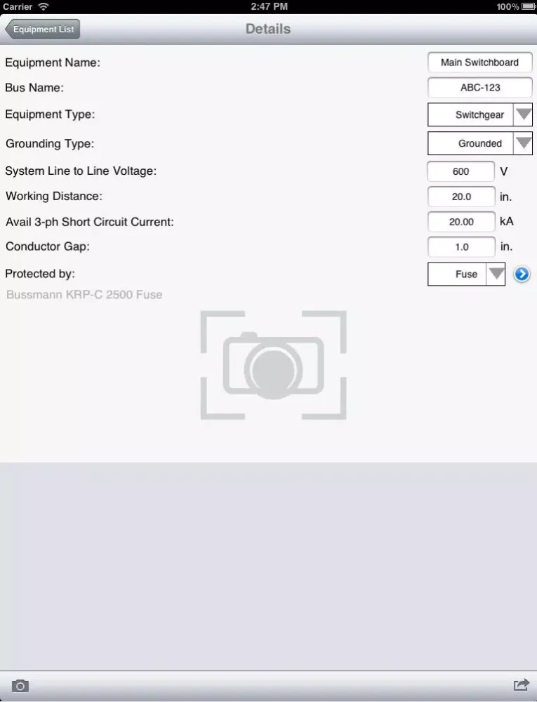 Screenshot di Arc Flash Analytic iPad 