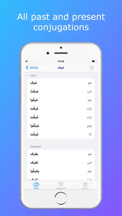 Tangkapan skrin Levantine Arabic Verbs