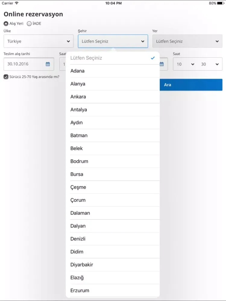 Araç Kiralama iPad 应用截图
