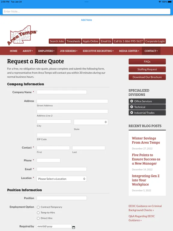 Area Temps Staffing Service iPad  스크린샷