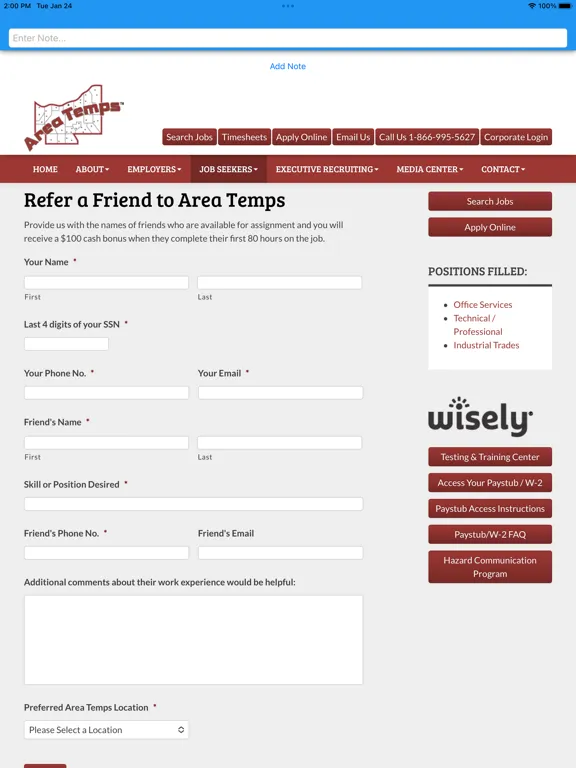 Area Temps Staffing Service iPad  스크린샷