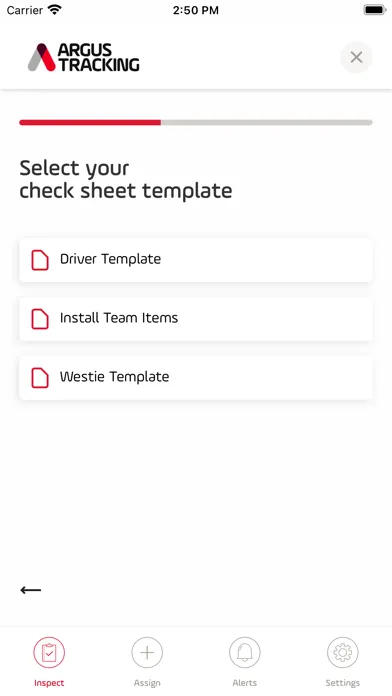 Capturas de tela do Argus Tracking Check Sheet