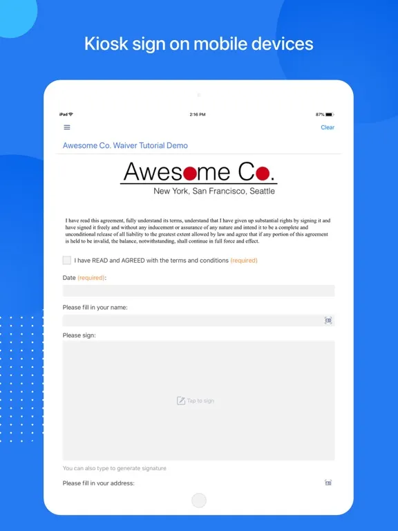WaiverForever - Online Waiver iPad  स्क्रीनशॉट