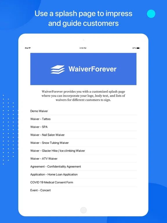 WaiverForever - Online Waiver iPad  स्क्रीनशॉट