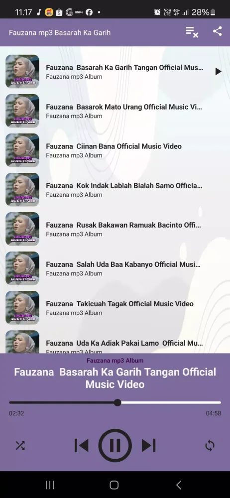Ảnh chụp màn hình của Fauzana mp3 Basarah Ka Garih
