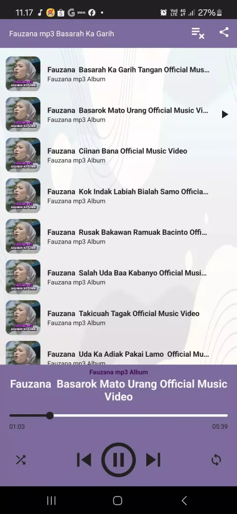 Ảnh chụp màn hình của Fauzana mp3 Basarah Ka Garih