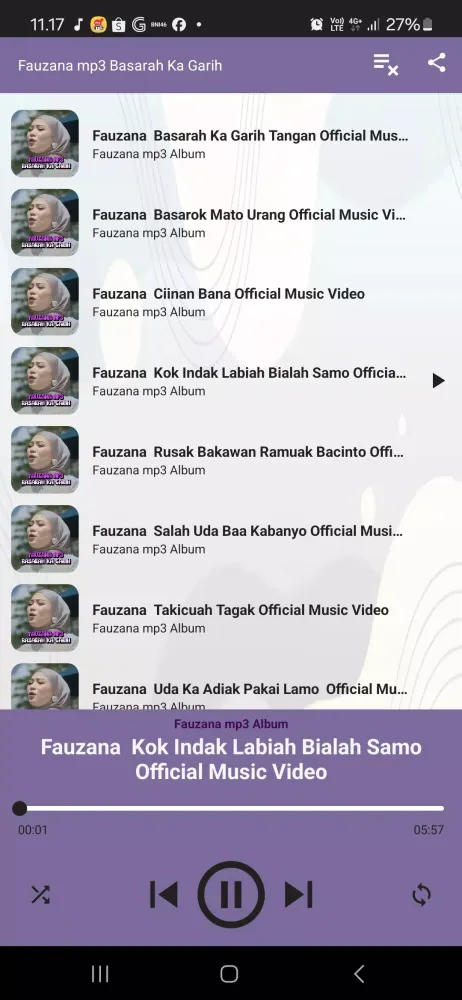 Ảnh chụp màn hình của Fauzana mp3 Basarah Ka Garih