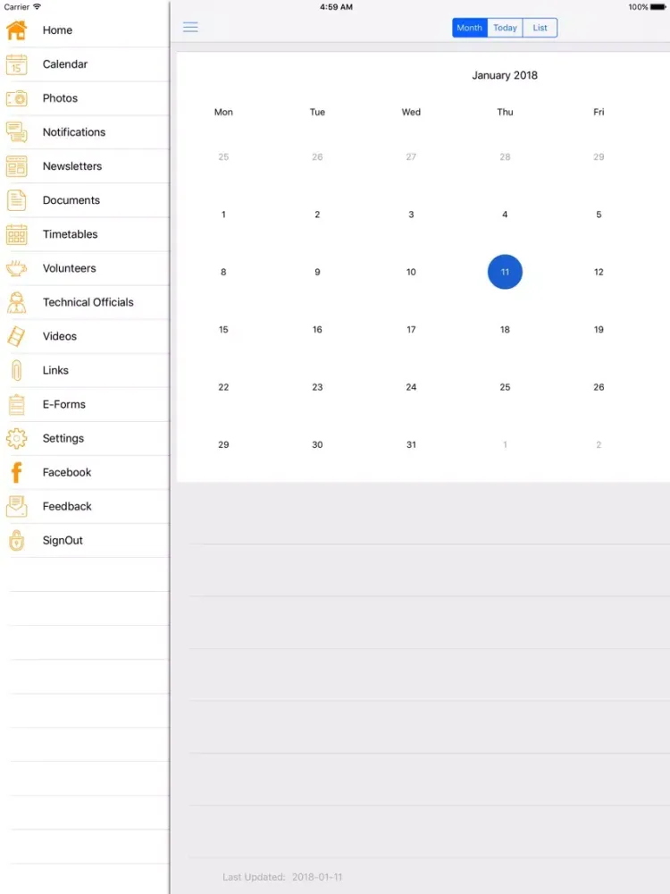 Tangkapan layar SOPAC SWIM CLUB iPad 