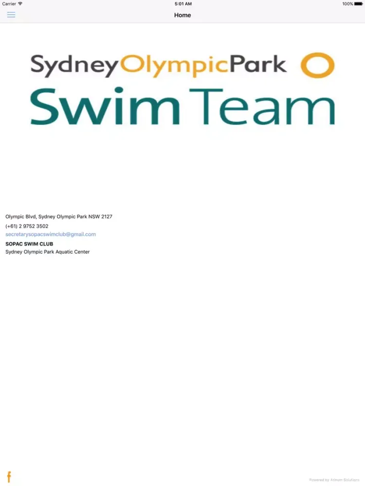 Tangkapan layar SOPAC SWIM CLUB iPad 