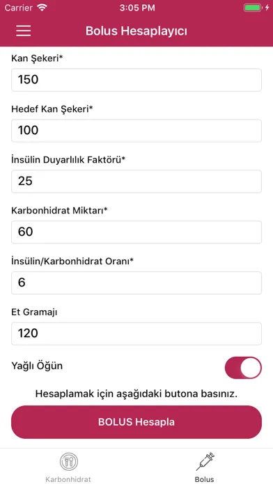 Karbonhidrat-Bolus Hesaplayıcı 스크린샷