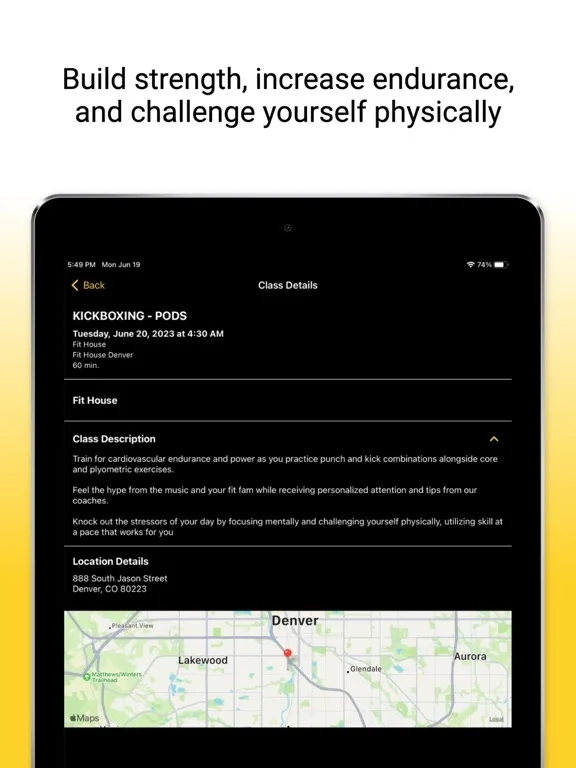 Capturas de tela do Fit House Denver iPad 