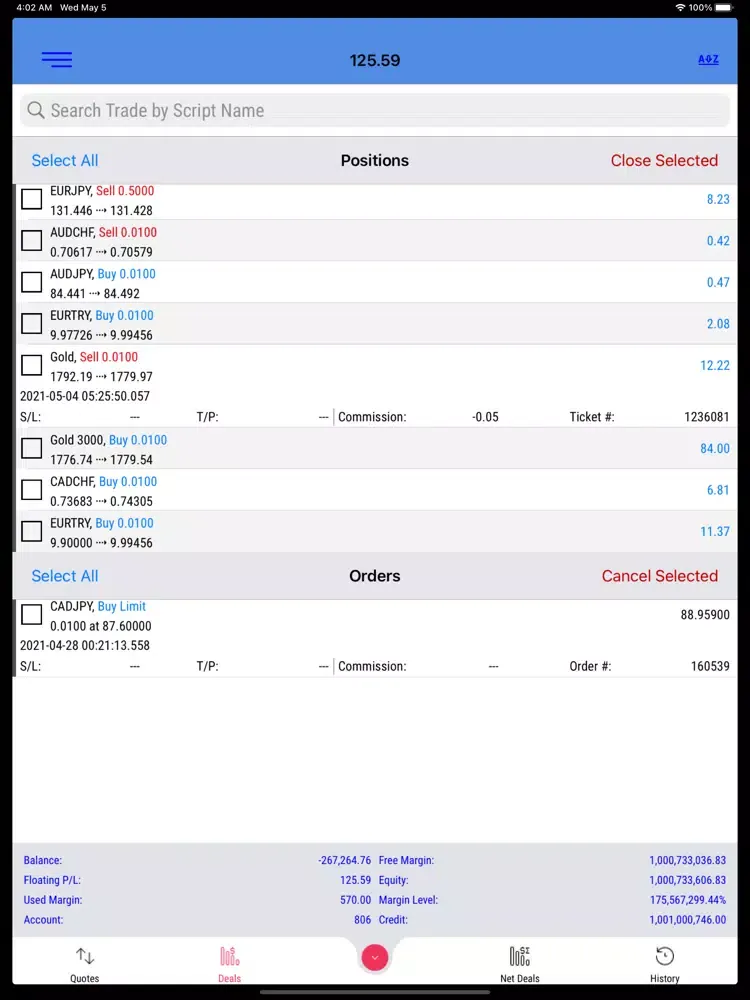Tangkapan skrin AlgoTradeup iPad 