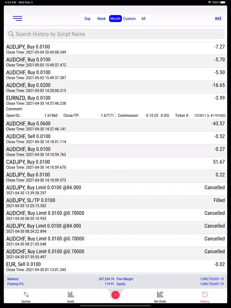Tangkapan skrin AlgoTradeup iPad 