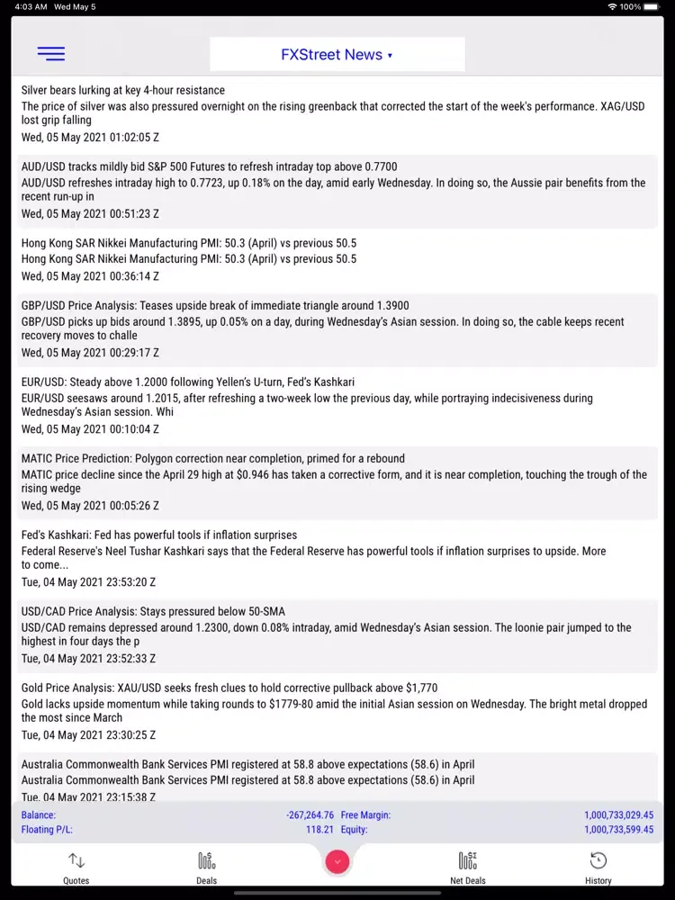 Tangkapan skrin AlgoTradeup iPad 