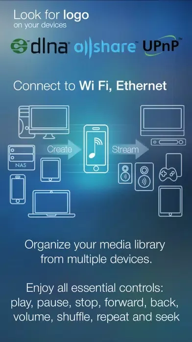 Capturas de pantalla de MyAudioStream Pro UPnP audio player and streamer: gather your music collection from your PC, NAS, UPnP servers, Windows Media Player or iTunes local and share it with your wireless speakers, AV Receivers, AllShare TV, PS3 or Xbox360