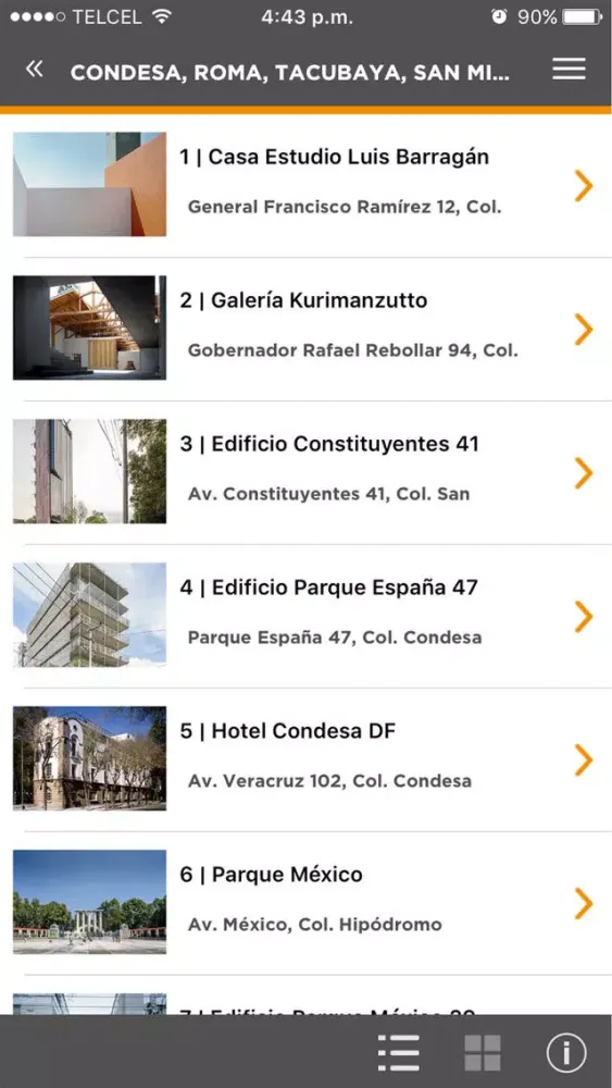 Capturas de tela do Guía de Arquitectura CDMX
