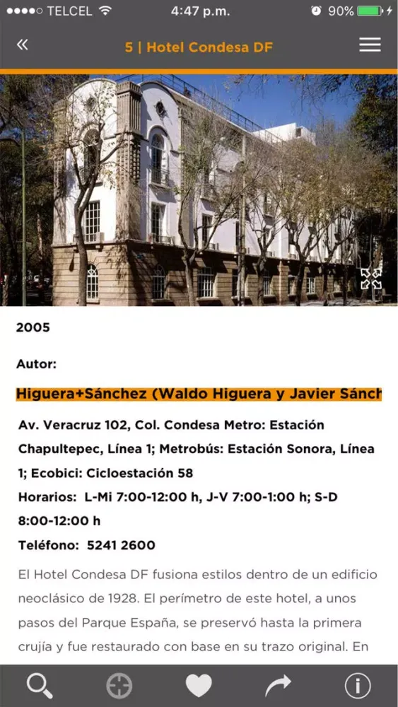 Capturas de tela do Guía de Arquitectura CDMX
