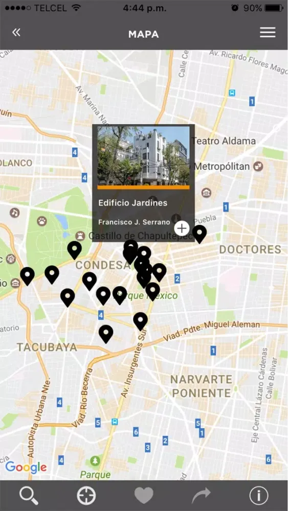 Capturas de tela do Guía de Arquitectura CDMX