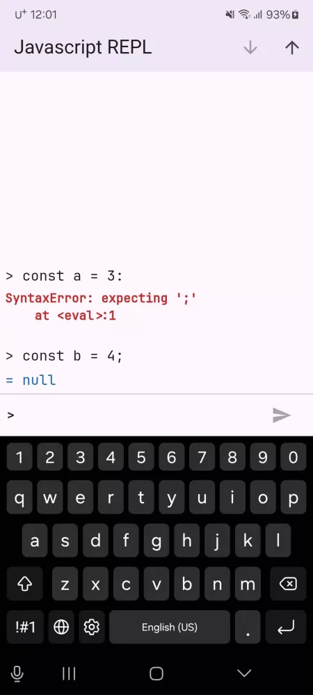 Tangkapan skrin Javascript REPL