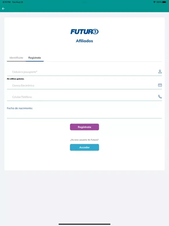 Ảnh chụp màn hình của Futuro ARS Afiliados iPad 