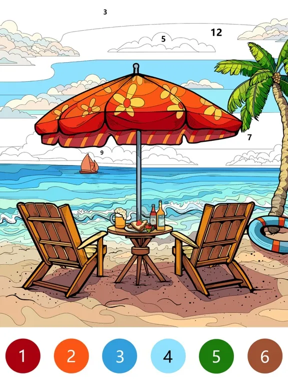 Capturas de tela do Beach Color Paint By Number iPad 
