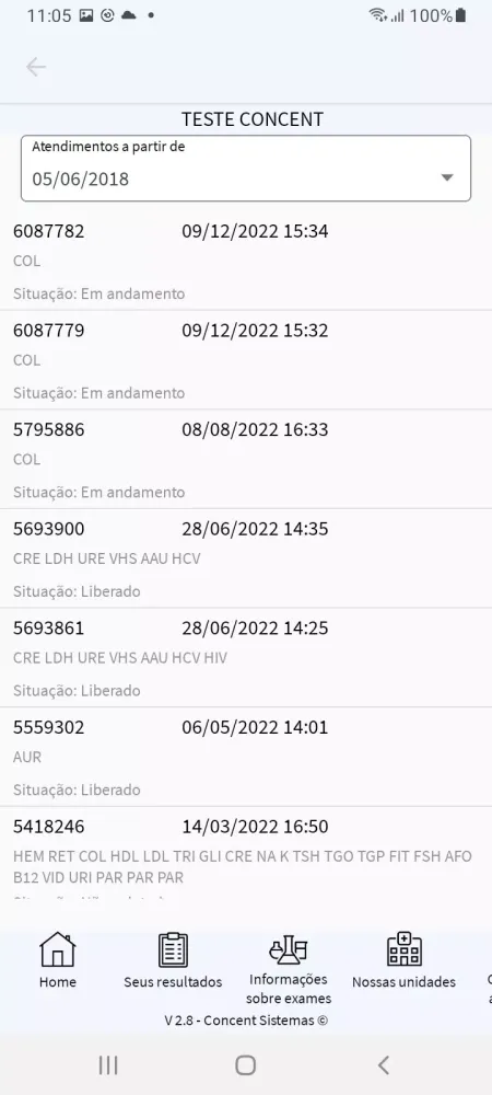 Tangkapan skrin Laboratório Pronto Analise