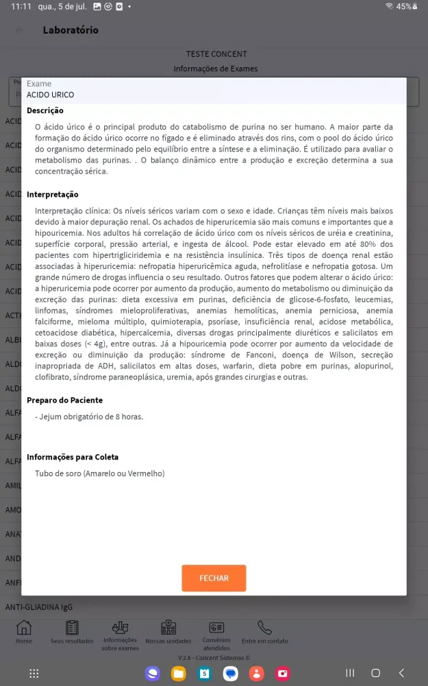 Tangkapan skrin Laboratório Pronto Analise