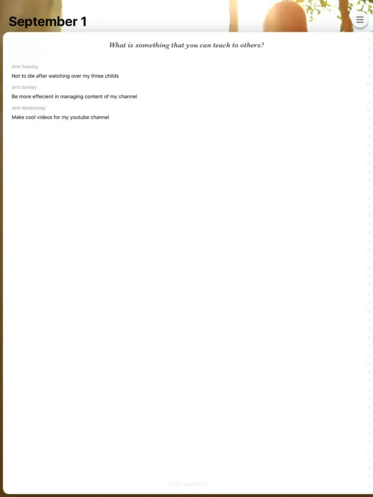 Tangkapan skrin Ensō - Q&A diary iPad 