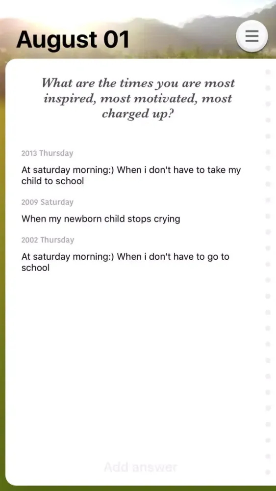 Tangkapan skrin Ensō - Q&A diary