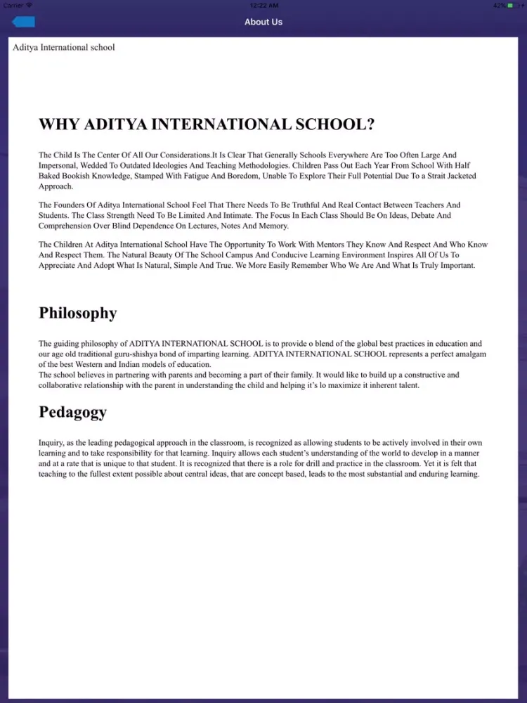 Aditya International School iPad 应用截图