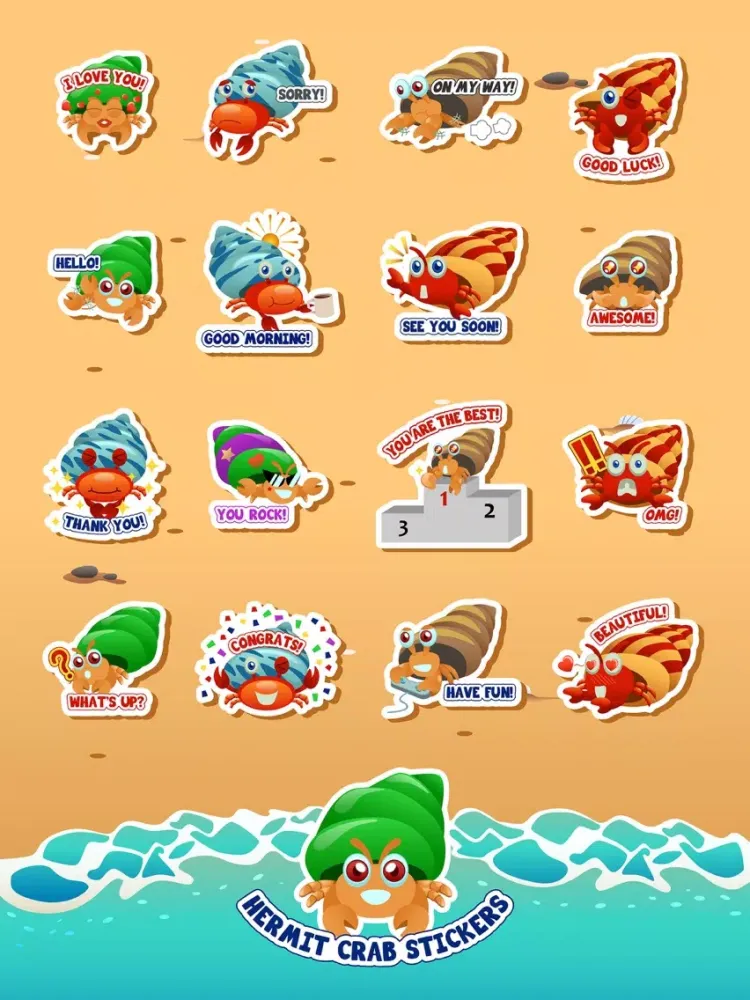 Capturas de tela do Hermit Crab Expressions Stickers for iMessage iPad 