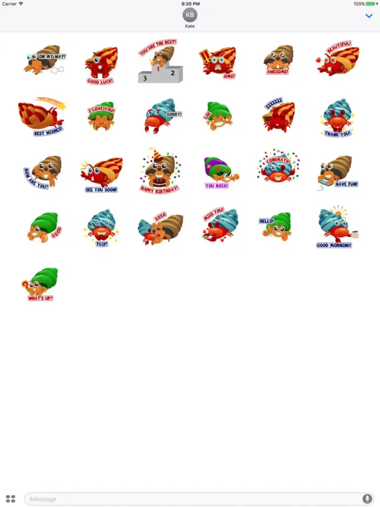 Capturas de tela do Hermit Crab Expressions Stickers for iMessage iPad 