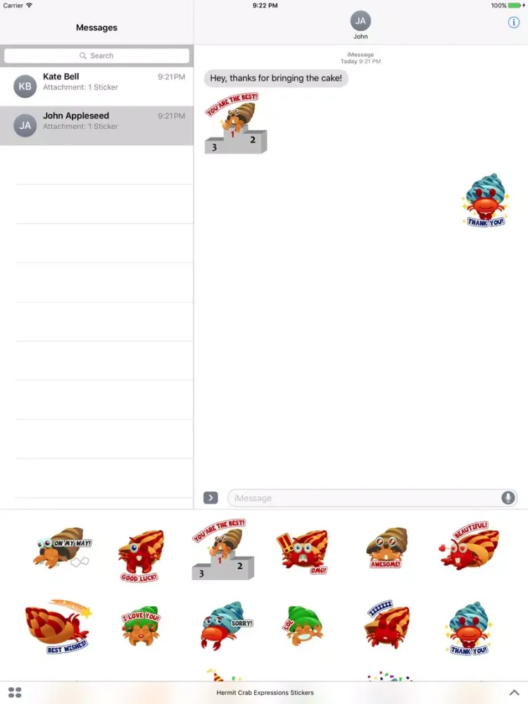 Capturas de tela do Hermit Crab Expressions Stickers for iMessage iPad 