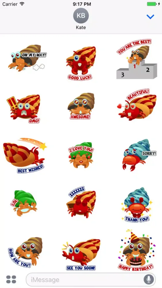 Capturas de tela do Hermit Crab Expressions Stickers for iMessage