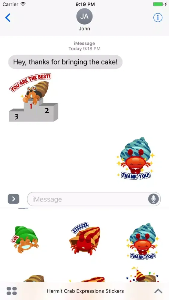 Capturas de tela do Hermit Crab Expressions Stickers for iMessage