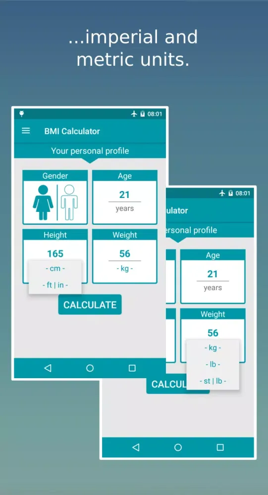 Zrzuty ekranu BMI Calculator