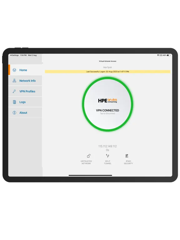 Ảnh chụp màn hình của HPE Virtual Intranet Access iPad 