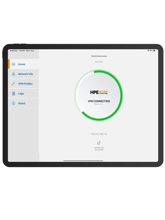 Ảnh chụp màn hình của HPE Virtual Intranet Access iPad 