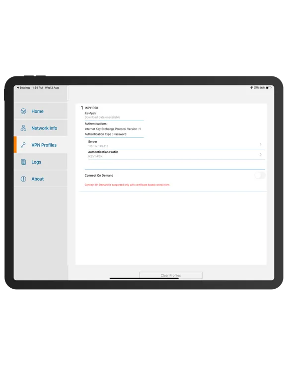 Ảnh chụp màn hình của HPE Virtual Intranet Access iPad 