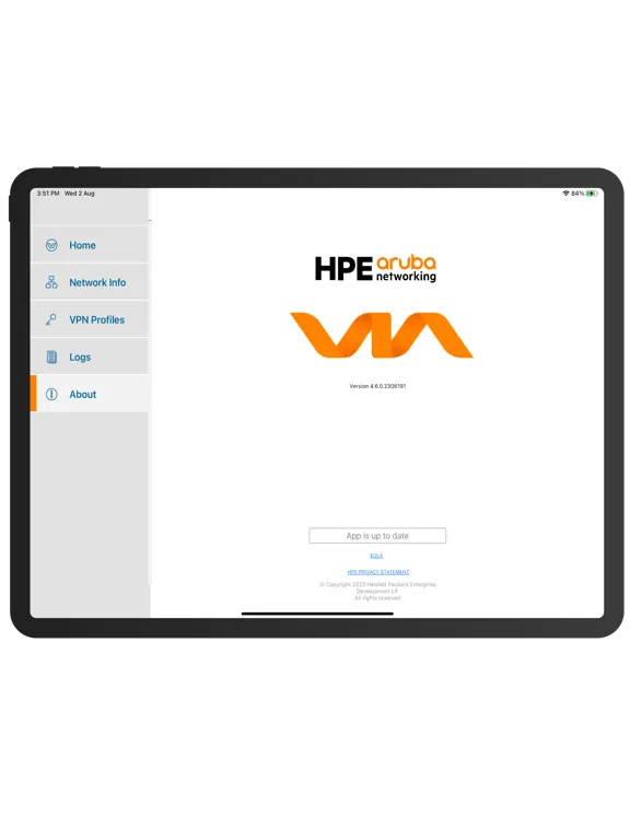 Ảnh chụp màn hình của HPE Virtual Intranet Access iPad 