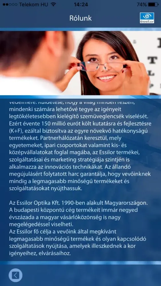 Screenshot di Essilor Partner Applikáció