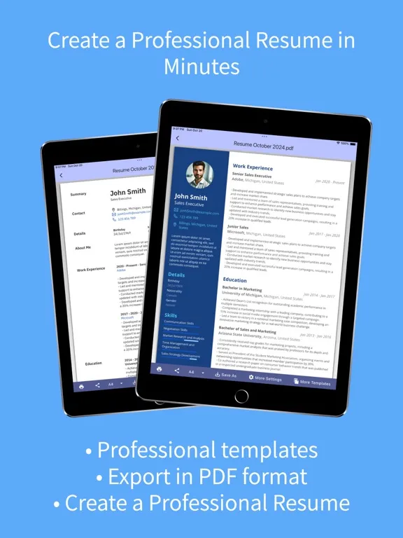 Capturas de tela do AZ Resume Creator iPad 