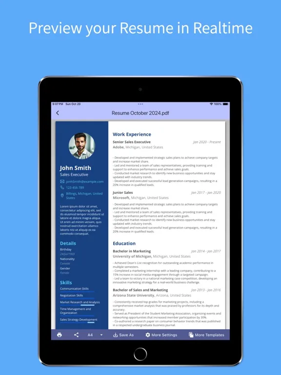 Capturas de tela do AZ Resume Creator iPad 