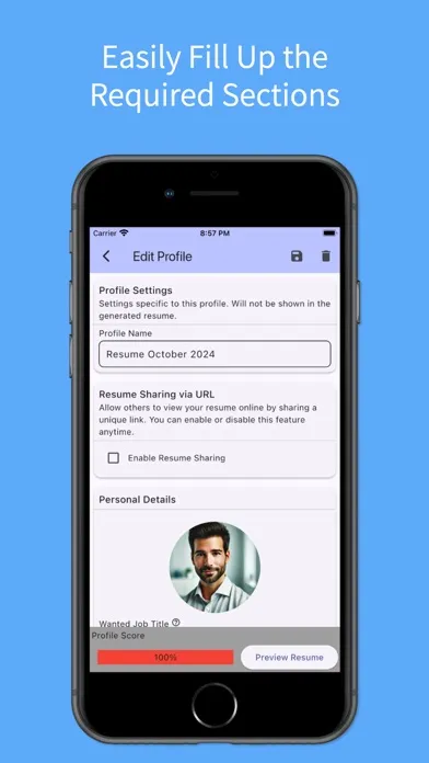 Capturas de tela do AZ Resume Creator