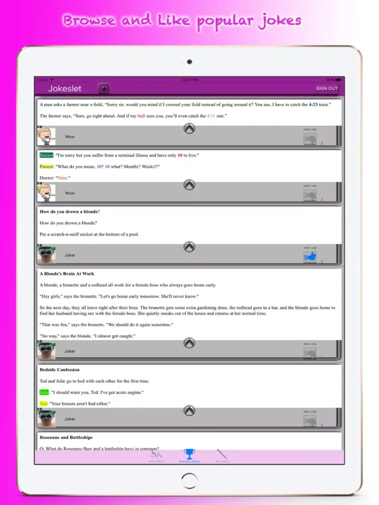 Capturas de pantalla de Jokeslet iPad 