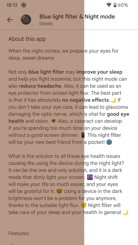 ภาพหน้าจอของ Blue light filter & Night mode