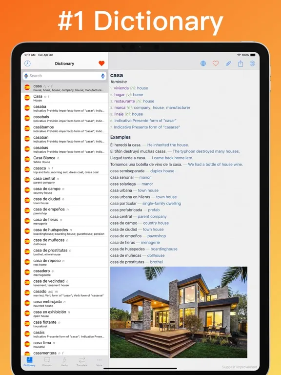 Ảnh chụp màn hình của Spanish Translator + © iPad 
