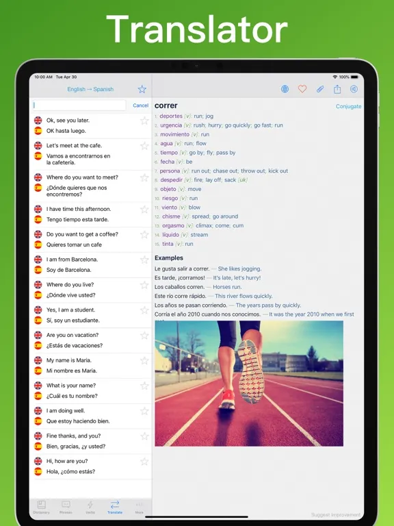 Ảnh chụp màn hình của Spanish Translator + © iPad 
